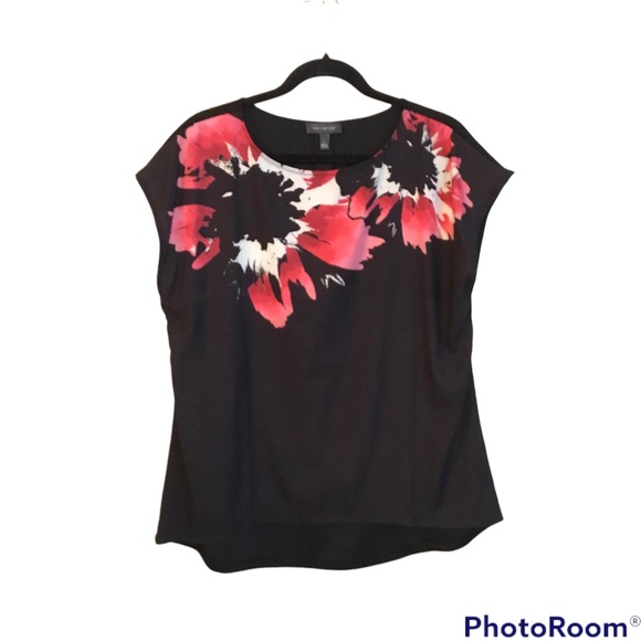 The Limited Tops - The Limited Floral Blouse Black Size Large